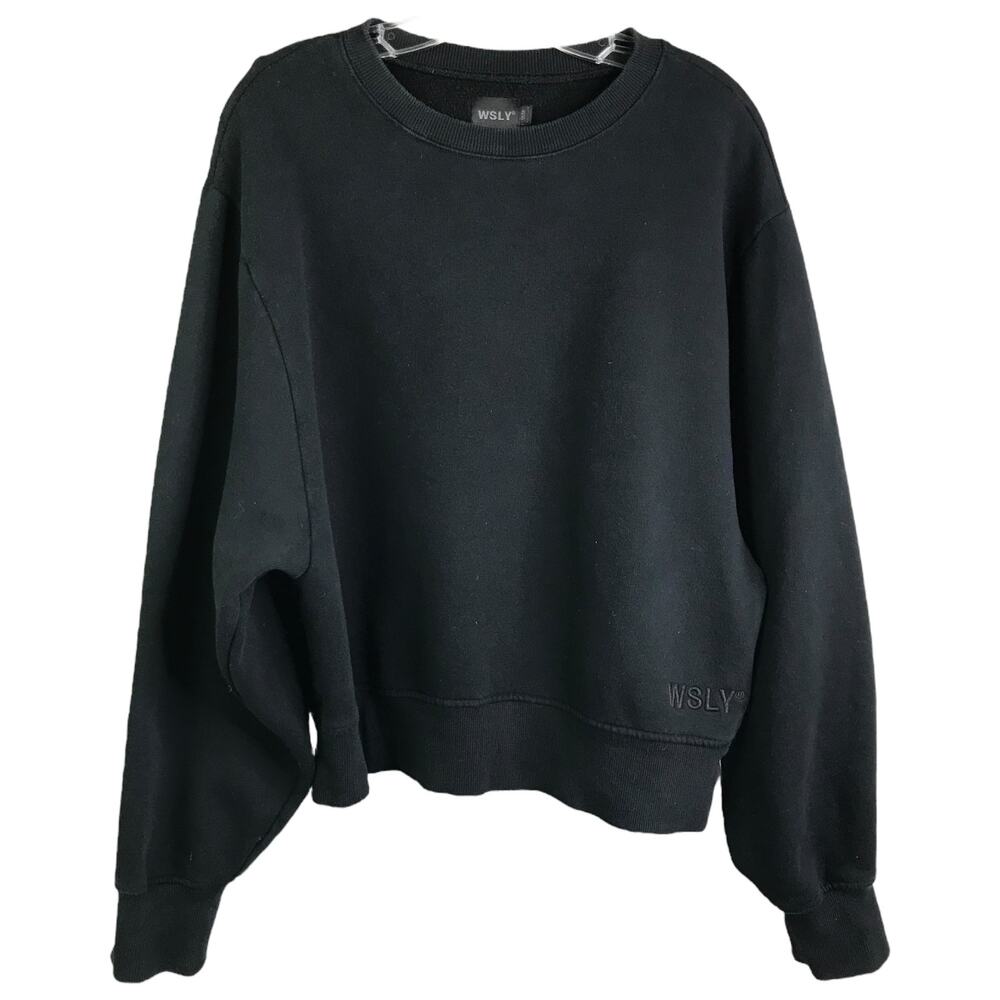 WSLY Sweatshirt Womens Sz M Black Cotton Drop Sleeves Sweater Pullover Crew Neck